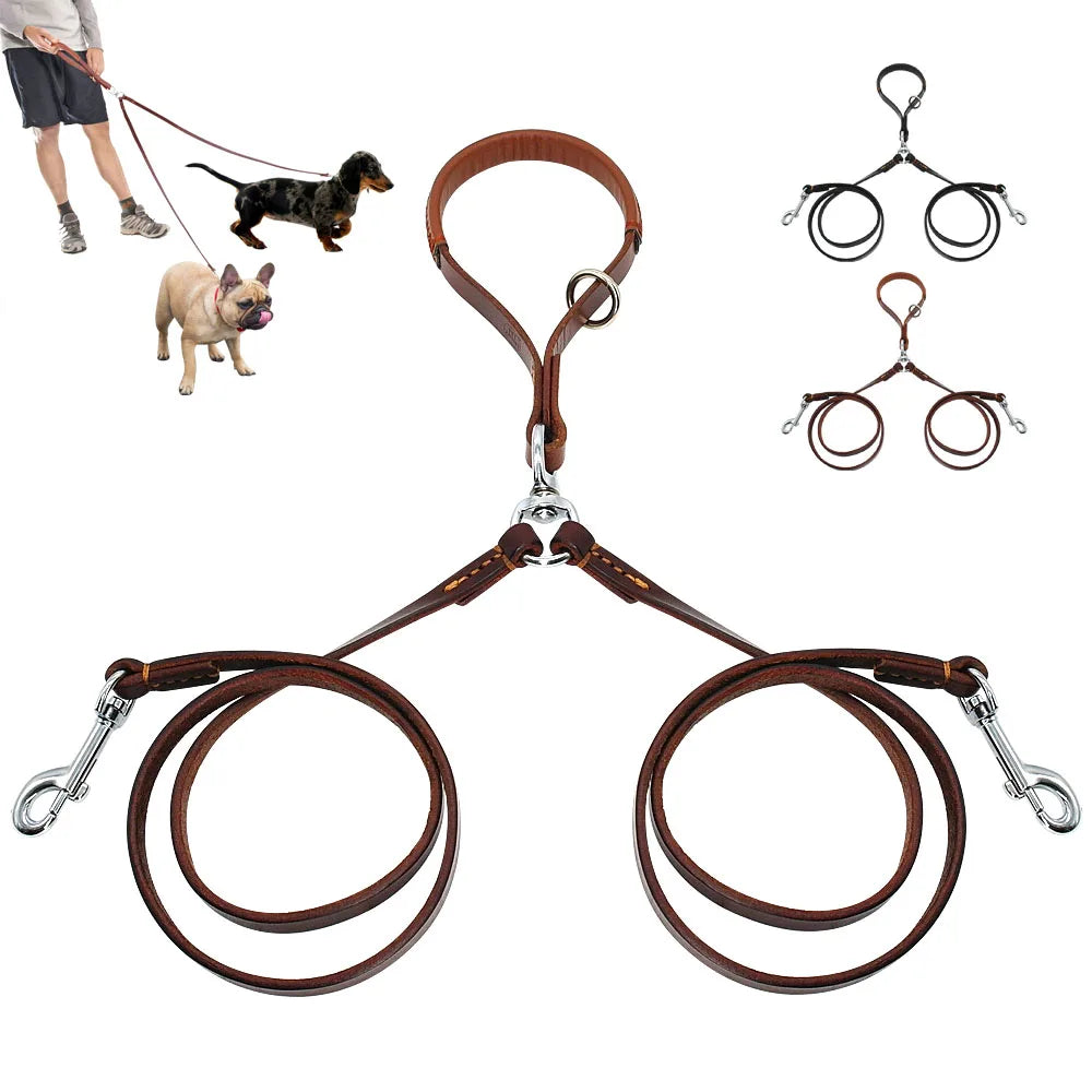 Double Anti-Tangle Dog Leash with LED Light